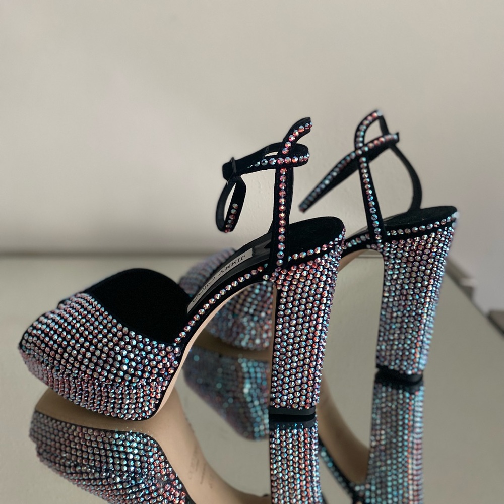 New Jimmy Choo Sacaria 120 Embellished Platform High Sandals $2,150 37.5 - Picture 12 of 13